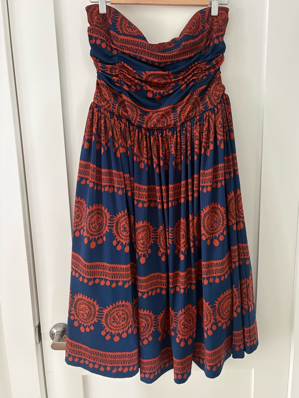 Girls From Savoy Anthropologie Strapless Printed Dress Blue Orange •  M (?)